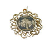 Sterling Silver Niello Enamel Palm Tree Patterned Charm Pendant Antique c1930
