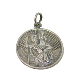 Sterling Silver Textured St Christopher Travel Charm Pendant Vintage c1970