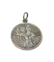 Sterling Silver Textured St Christopher Travel Charm Pendant Vintage c1970
