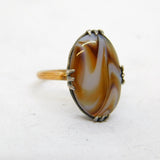 Victorian Rolled Gold & Sterling Silver Banded Agate Signet Ring Antique c1890s