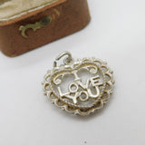 Sterling Silver I Love You Heart Charm Pendant Vintage c1970