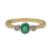 9ct Yellow Gold, 0.25ct Emerald & Diamond Dress Ring Vintage Sheffield