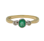 9ct Yellow Gold, 0.25ct Emerald & Diamond Dress Ring Vintage Sheffield