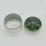 Sterling Silver & Moss Agate Topped Trinket Pot Vintage 1976 London