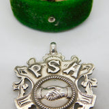 Victorian Sterling Silver 'PSA' Hand Shaking Fob Medal Antique 1898 Birmingham