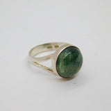Sterling Silver Cabochon Green Serpentine Dress Ring Modern c1990 Size U 1/2