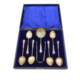 Edwardian Boxed Sterling Silver Teaspoon, Caster & Tongs Set Antique 1902