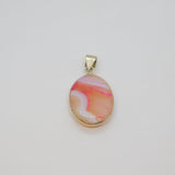 Sterling Silver Pale Pink Banded Agate Oval Charm Pendant Vintage c1970s