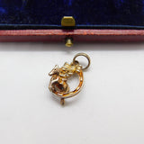 Gold Metal on Silver Horse Jumping Through Horseshoe Charm Pendant Vintage c1970