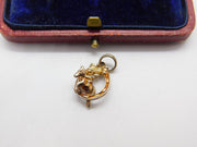 Gold Metal on Silver Horse Jumping Through Horseshoe Charm Pendant Vintage c1970