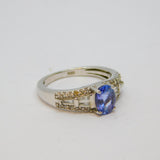 Sterling Silver Iolite & Spinel Set Deco Style Band Ring Vintage c1970 Size M
