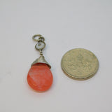 Sterling Silver Wire Wrapped Cherry Quartz & Crystal Charm Pendant Vintage c1970