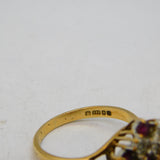 9ct Yellow Gold, Ruby & Diamond Floral Cluster Ring Vintage London