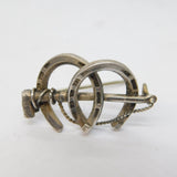 Victorian Sterling Silver Horseshoe & Riding Crop Brooch Antique c1880s