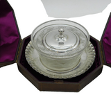 Boxed Victorian Sterling Silver & Glass Dessert Dish with Royal Cypher Antique