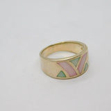 Sterling Silver Pink & Blue Dyed Shell Patterned Band Ring Modern c1990 Size N