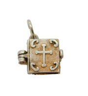 Sterling Silver Opening Bible Charm Pendant Vintage c1970