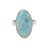 Sterling Silver Cabochon Larimar Oval Statement Band Ring Vintage c1990 Size S