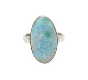 Sterling Silver Cabochon Larimar Oval Statement Band Ring Vintage c1990 Size S