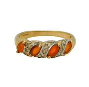 9ct Yellow Gold, Orange Topaz & Spinel Dress Ring Vintage 2006 Birmingham