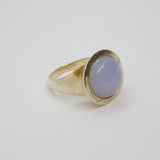 Sterling Silver Cabochon Blue Chalcedony Statement Ring Modern c1990 Size N 1/2