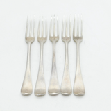 George II Set of Five Sterling Silver Three-Pronged Forks Antique 1738 London