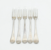 George II Set of Five Sterling Silver Three-Pronged Forks Antique 1738 London