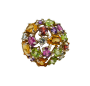 Sterling Silver Multi-Colour Gemstone Cluster Cocktail Ring Vintage c1990 Size R