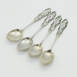 20th Century American Set of Four Sterling Silver & Floral Enamel Teaspoons