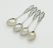 20th Century American Set of Four Sterling Silver & Floral Enamel Teaspoons