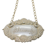 Sterling Silver Grape Pattern Brandy Decanter Label Vintage 1990 Birmingham