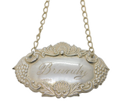 Sterling Silver Grape Pattern Brandy Decanter Label Vintage 1990 Birmingham