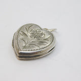 Sterling Silver Engraved Flower Heart Locket Charm Pendant Vintage c1970