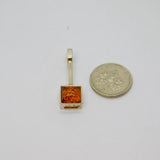 Sterling Silver Baltic Amber Square Stick Drop Pendant Contemporary c1990s