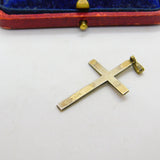9ct Yellow Gold on Sterling Silver Engine Turned Cross Pendant Antique c1920