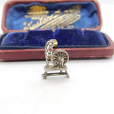 Sterling Silver Spinning Wheel Charm Pendant Vintage c1970