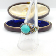 Chinese Sterling Silver Turquoise & Enamel Statement Ring Antique c1940 Deco