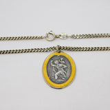 Sterling Silver & Yellow Enamel St Christopher Travel Necklace Vintage c1960