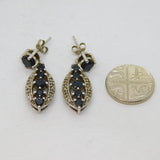 Pair of Sterling Silver Black Onyx & White Sapphire Stud Earrings Vintage c1990