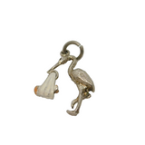 Sterling Silver Stork With Enamel Baby In Blanket Charm Pendant Vintage c1970