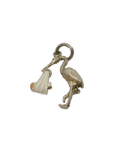 Sterling Silver Stork With Enamel Baby In Blanket Charm Pendant Vintage c1970