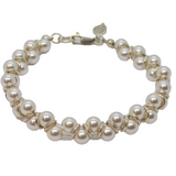 Sterling Silver Woven White Faux Pearl Double Strand Bracelet Vintage c2000