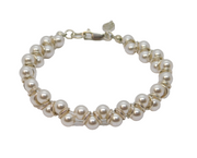 Sterling Silver Woven White Faux Pearl Double Strand Bracelet Vintage c2000