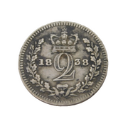 Queen Victoria Silver Maundy Twopence Coin Antique 1838 Fine Condition