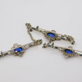 Art Deco Sterling Silver Blue Paste Three-Part Brooch Antique c1920s