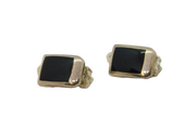 Pair of Sterling Silver Stud Black Onyx Inlay Clip-On Earrings Vintage c1970