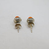 Pair of Sterling Silver Round Cabochon Carnelian Stud Earrings Modern c2010