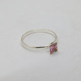 Sterling Silver Square Pink CZ Solitaire Dress Ring Modern c1990 Size M