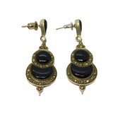 Pair of Sterling Silver Black Onyx & Marcasite Deco Drop Earrings Antique c1930