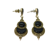 Pair of Sterling Silver Black Onyx & Marcasite Deco Drop Earrings Antique c1930